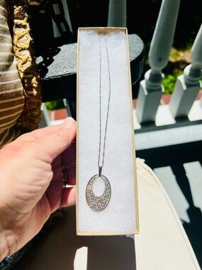 Brighton Silver Filigree Oval Pendant on Twisted Chain